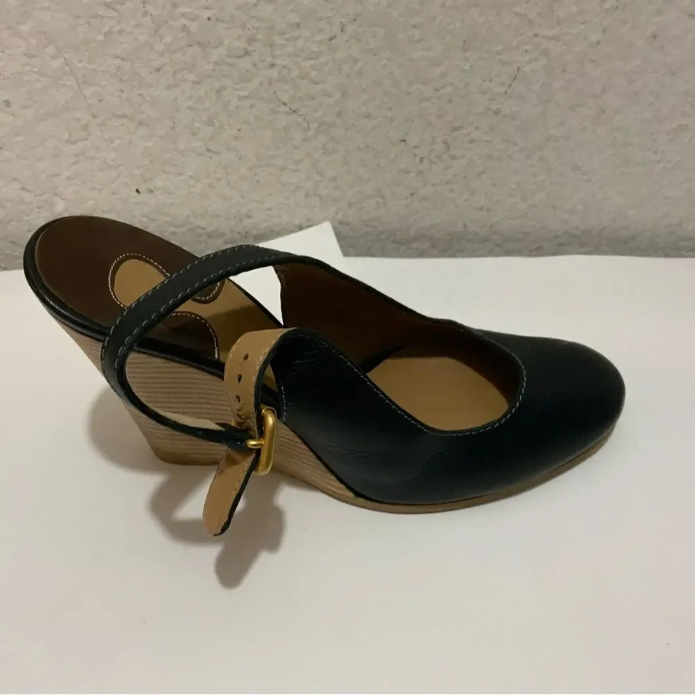 Chloé Leather Slingback Leather Wedge Ankle Pumps In Black 39.5 Italy